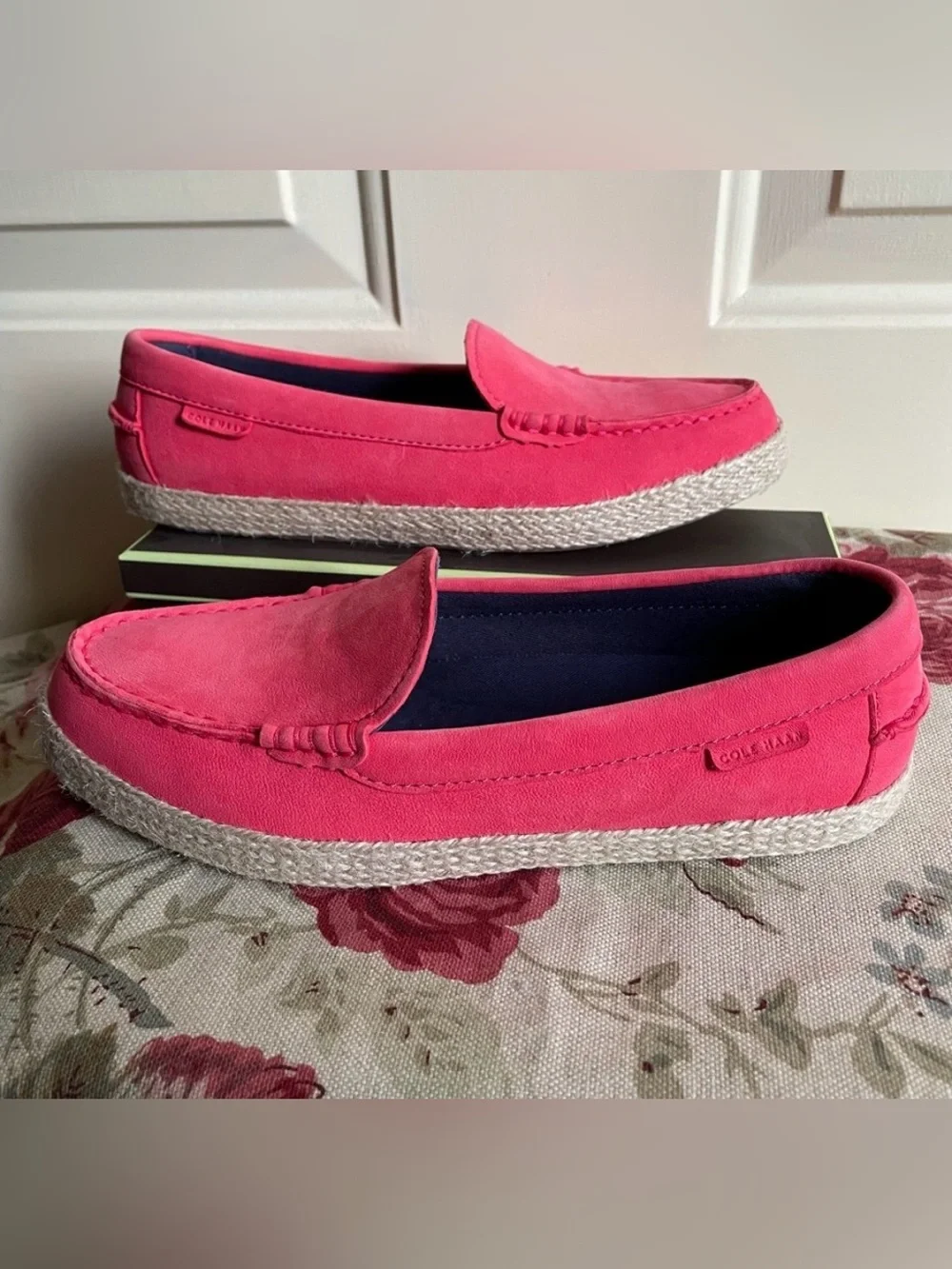 Cole Haan Nantucket Jute Espadrille Coral Pink Teaberry Loafer Shoes NEW